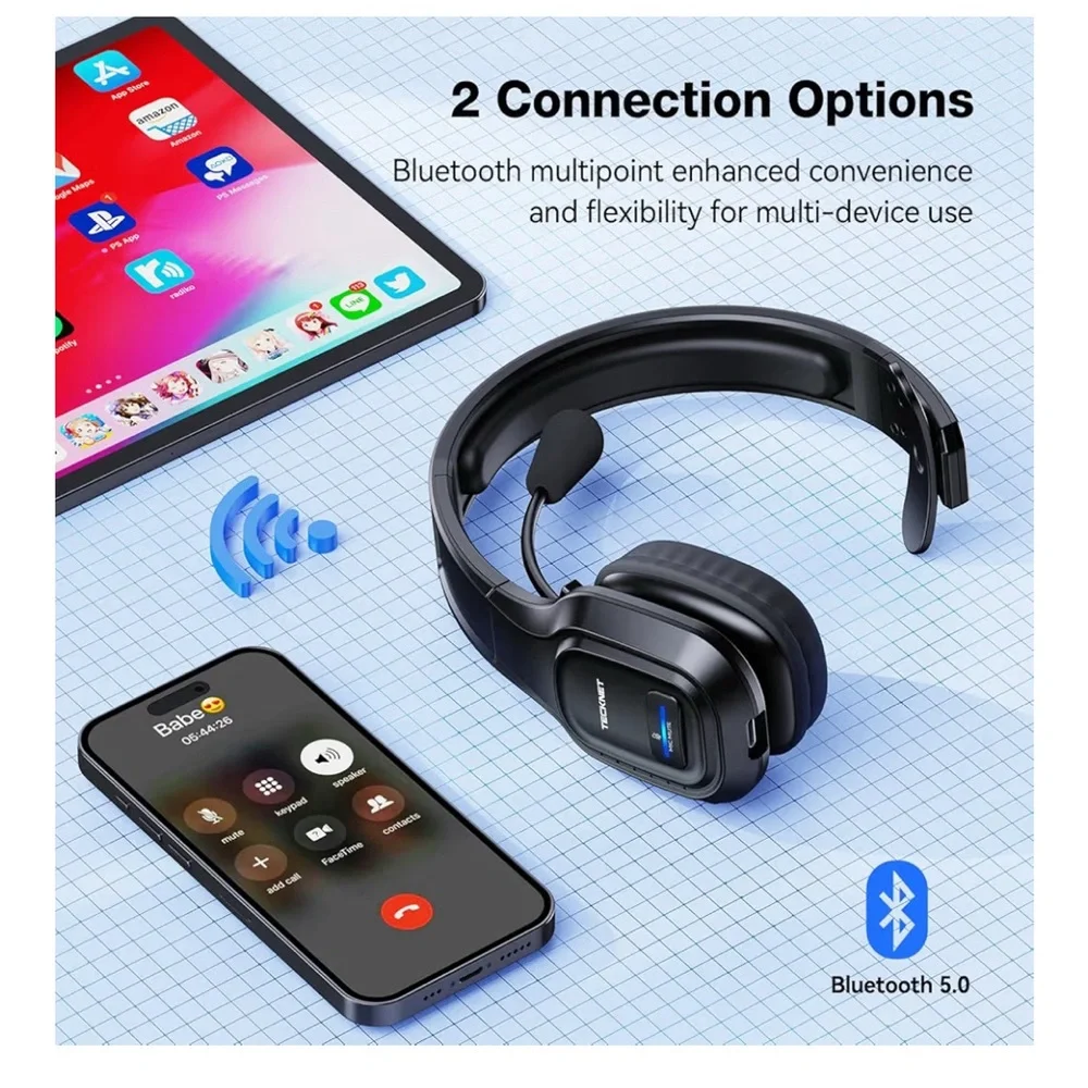 NIB Tecknet Bluetooth Headset w/ Microphone AI Noise Cancelling Hands Free Black